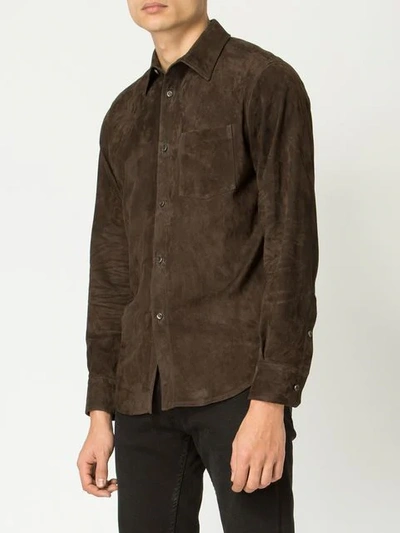 Shop Ajmone Leather Shirt Jacket In Brown