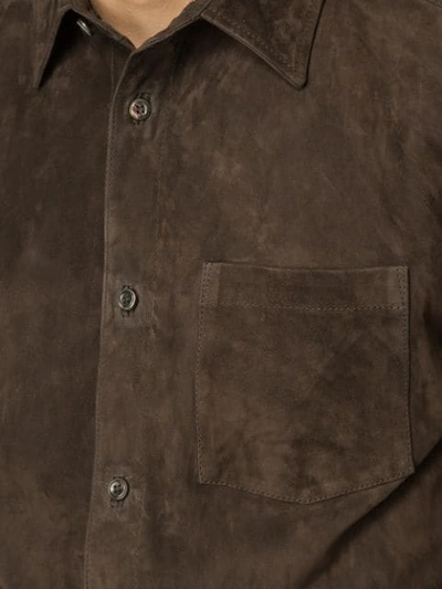 Shop Ajmone Leather Shirt Jacket In Brown