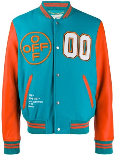 Off-White c/o Virgil Abloh Letterman Wool-blend Varsity Jacket in Green for  Men