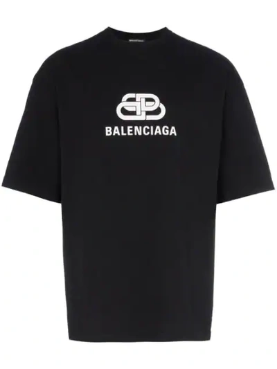 Shop Balenciaga Logo Print Cotton T-shirt In Black