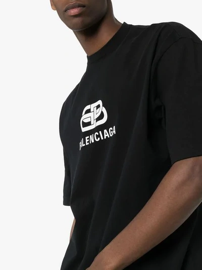 Shop Balenciaga Logo Print Cotton T-shirt In Black