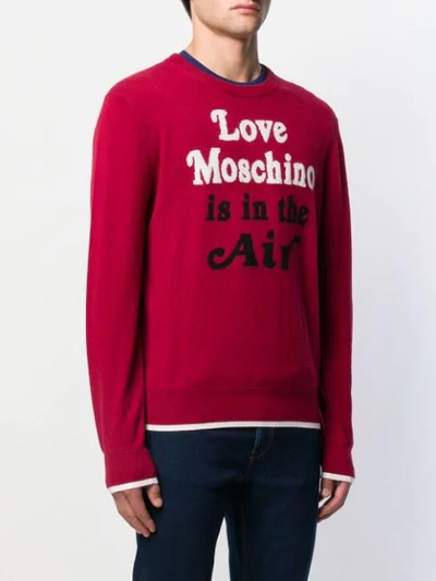 Shop Love Moschino Quote Print Sweater In Red