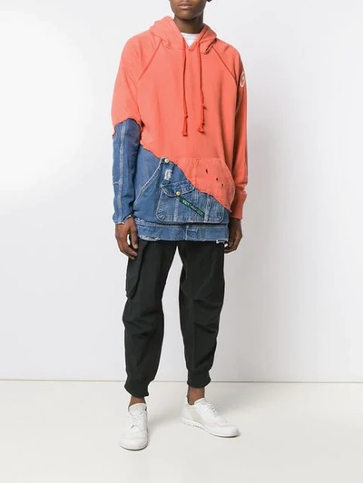 Shop Greg Lauren Fabric And Denim Hoodie - Orange