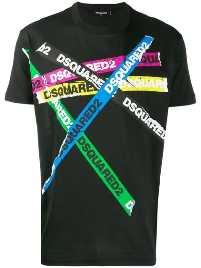 Dsquared2 Logo Tape Printed Cotton Jersey T-shirt In Black | ModeSens