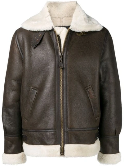Shop Schott Casual Leather Jacket In Dark Brown