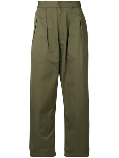 Shop Universal Works Double Pleat Work Trousers In Green