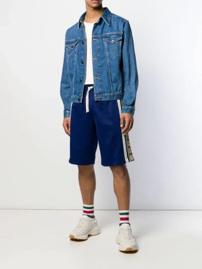 GUCCI LOGO STRIPE TRACK SHORTS - 蓝色