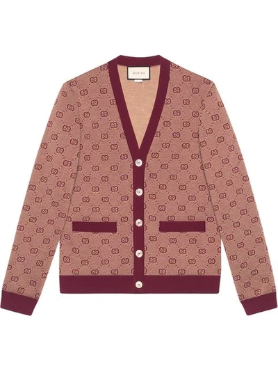 Shop Gucci Gg Jacquard Knit Cardigan In Red