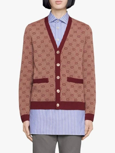 Shop Gucci Gg Jacquard Knit Cardigan In Red