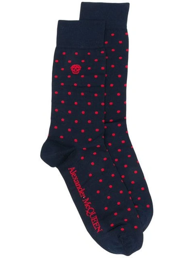 Shop Alexander Mcqueen Polka Dot Logo Socks In Blue