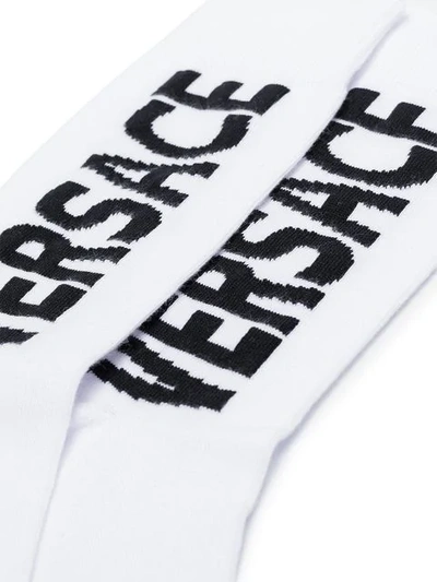 Shop Versace Logo Printed Socks - White