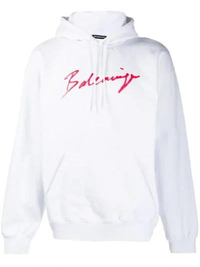 Balenciaga Cursive Logo Hoodie In White | ModeSens