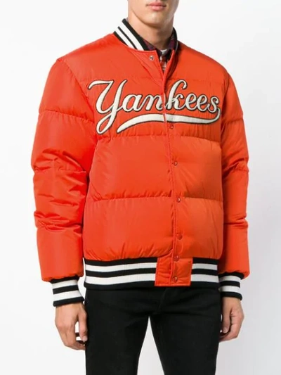 Shop Gucci Ny Yankees™ Embroidered Padded Jacket In Yellow