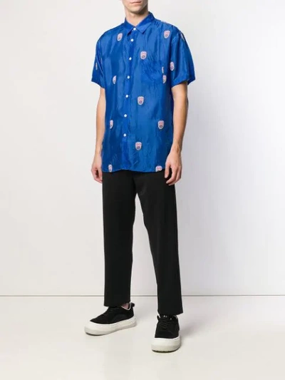 Shop Comme Des Garçons Face Embroidered Shirt In Blue