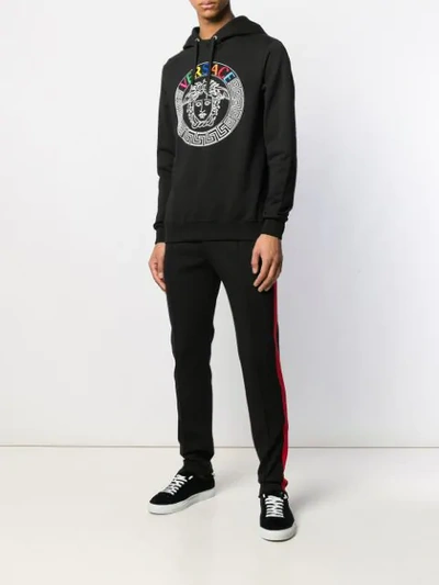 Shop Versace Multicolor Medusa Logo Hoodie In Black