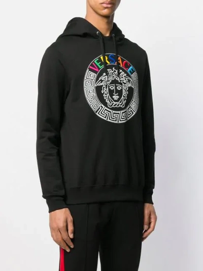 Shop Versace Multicolor Medusa Logo Hoodie In Black