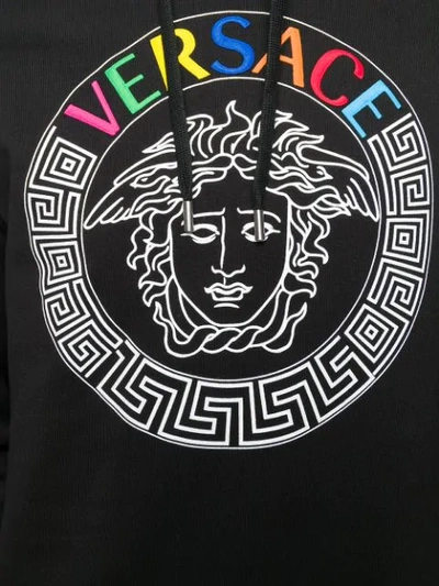 Shop Versace Multicolor Medusa Logo Hoodie In Black