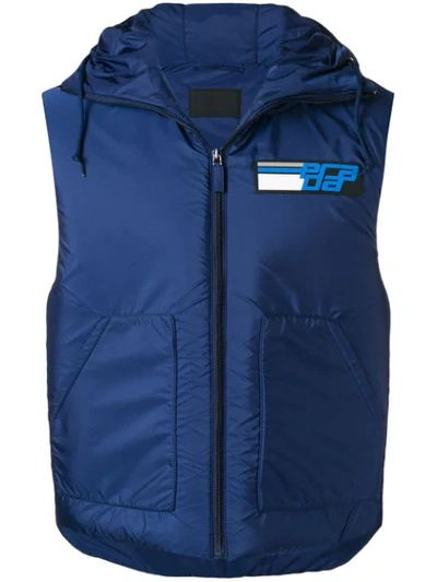 Shop Prada Hooded Zip Gilet In Blue