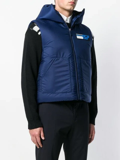 Shop Prada Hooded Zip Gilet In Blue