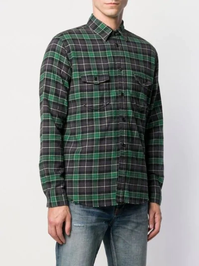 Shop Saint Laurent Raw-hem Checked Shirt In Green
