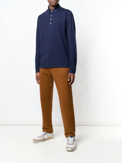 Shop Mp Massimo Piombo Long Sleeve Polo Shirt In Blue