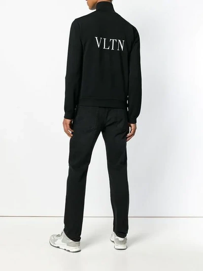 Shop Valentino Vltn Intarsia Knit Cardigan In Black