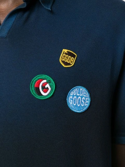 Shop Golden Goose Logo Patchwork Polo Shirt In Blue