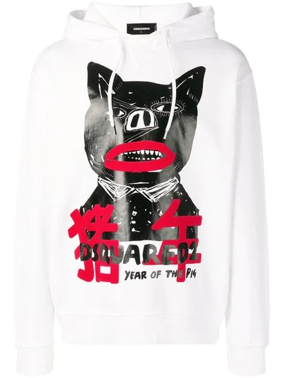 Shop Dsquared2 'year Of The Pig' Print Hoodie In White