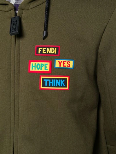 Shop Fendi Badge Patch Zip Hoodie In Green