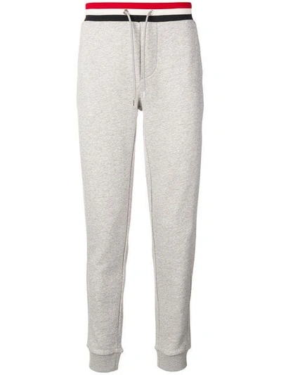 Shop Moncler Striped Waistband Track Pants In Grey