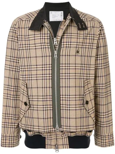 Shop Sacai Check Bomber Jacket In Neutrals