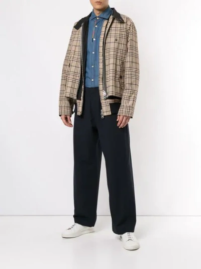 Shop Sacai Check Bomber Jacket In Neutrals