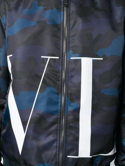 Shop Valentino Vltn Camouflage Print Bomber Jacket In Blue