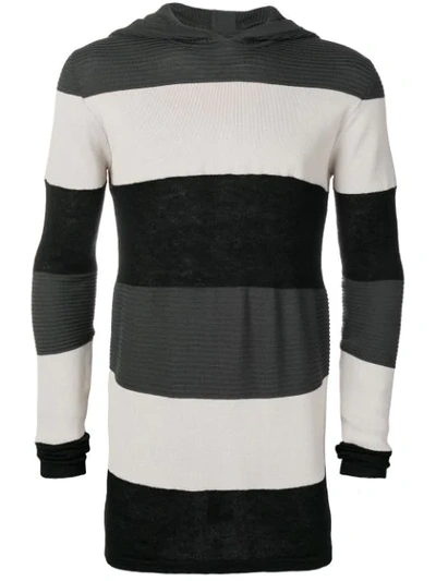 Shop Rick Owens Striped Knitted Hoodie In Black