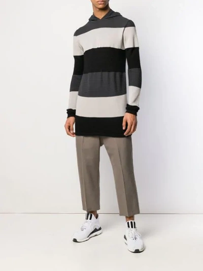 Shop Rick Owens Striped Knitted Hoodie In Black
