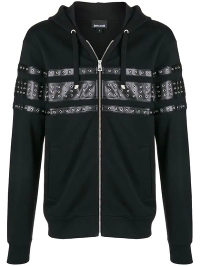 Shop Just Cavalli Eyelet Panelled Zipped Hoodie In Black