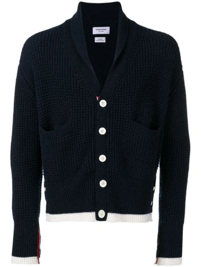 Shop Thom Browne Tipping Stripe Chunky Cardigan In 415 Navy