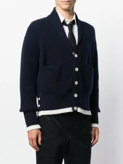 Shop Thom Browne Tipping Stripe Chunky Cardigan In 415 Navy