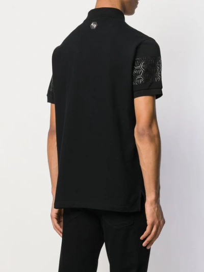 Shop Philipp Plein Metallic Logo Polo Shirt In Black