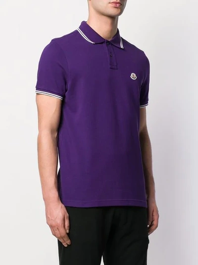 Shop Moncler Striped Trim Polo Shirt In Purple