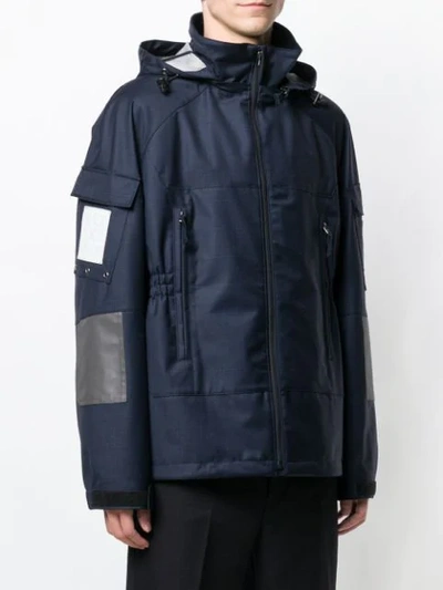 Shop Junya Watanabe Check Print Hooded Jacket In Blue