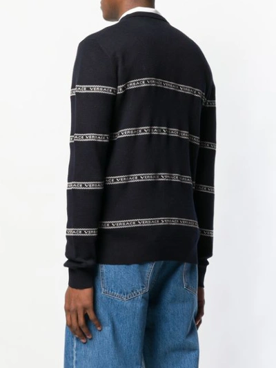 Shop Versace Logo Stripe Jumper In Blue