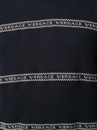 Shop Versace Logo Stripe Jumper In Blue