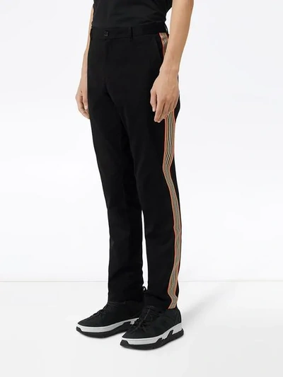 Shop Burberry Slim Fit Icon Stripe Detail Cotton Chinos In Black