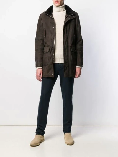 Shop Eleventy Zipped Fitted Coat In Brown