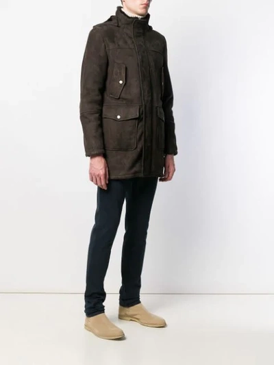 Shop Eleventy Zipped Fitted Coat In Brown