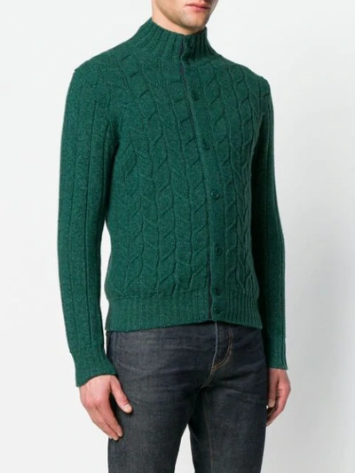 Shop Doriani Cashmere Cable-knit Fitted Cardigan - Green