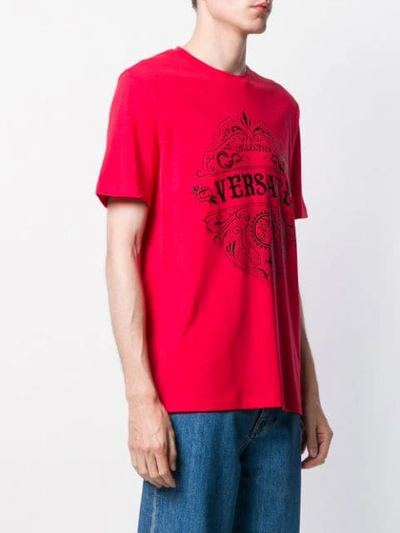 Shop Versace Logo Print T-shirt In V7034 Red Printing