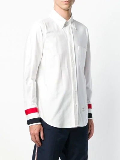 Shop Thom Browne Grosgrain Cuff Oxford Shirt In White