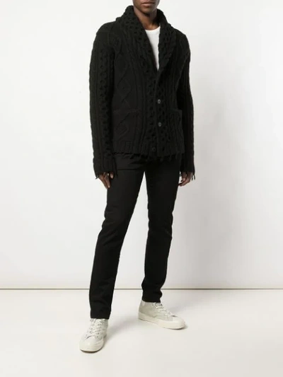 Shop Alanui Cable-knit Frayed Cardigan In Black